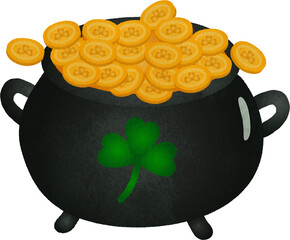 Pot of Gold with Shamrock Illustration