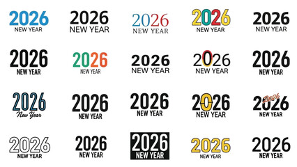 Obraz premium Diverse 2026 New Year vector design set with variations in color and style, ideal for holiday design