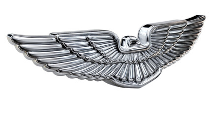 Fototapeta premium Soaring Symbol: A beautifully crafted, gleaming metallic wing emblem, representing freedom, aspiration, and the spirit of flight. 