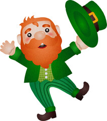 Illustration of a Leprechaun with Hat Watercolor Hand Drawn Style