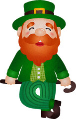 Illustration of Happy Leprechaun with Walking Stick Watercolor Hand Drawn Style