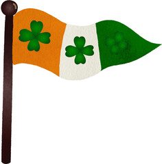 Irish Flag with Shamrocks Illustration Watercolor Hand Drawn Style