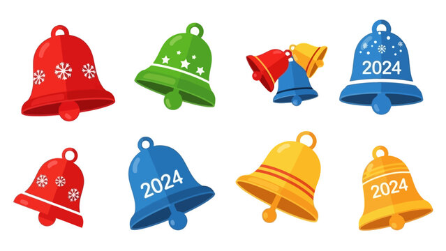 Festive and vibrant collection of colorful 2024 Christmas bells for holiday decorations and