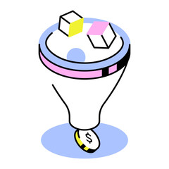 An isometric style icon depicting conversion