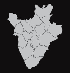 grey burundi map high quality vector on black background