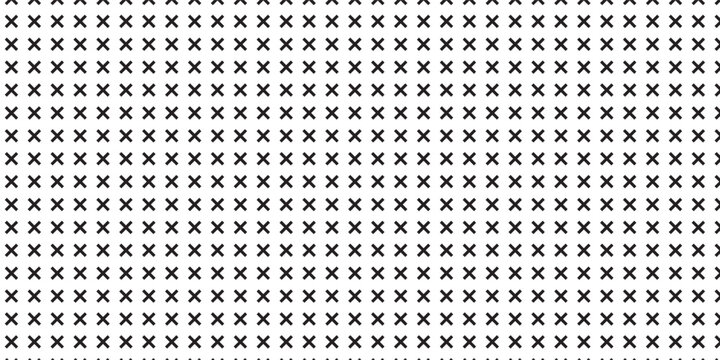 Seamless vector pattern with small black x marks in even distribution on white background, modern minimal geometric texture for textile, wallpaper, wrapping paper, web backgrounds, surfaces