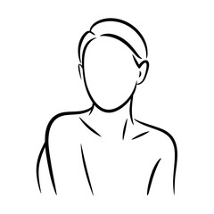 Minimalist line art of a person's upper body form