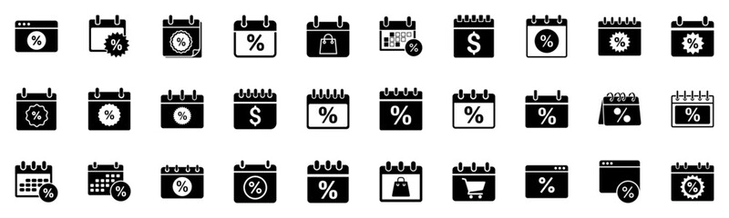 Bold Black and White Calendar Icons for Sales and Events