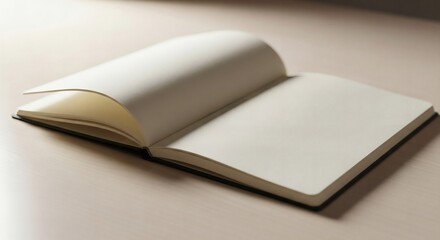 Open blank notebook displays empty pages in bright natural lighting