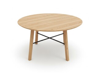 Round wooden dining table with modern black cross base