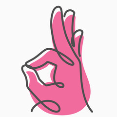 Okay Hand Sign one line drawing. Okay Hand Sign single line illustration. Okay Hand Sign minimalist line art