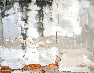 Decaying wall with exposed brickwork, showing layers of peeling paint and textures