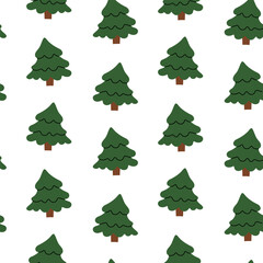 Seamless pattern with hand-drawn Christmas trees, trees with a trunk. Flat color seamless texture. Perfect for holiday wrapping paper and festive decor. Christmas joy