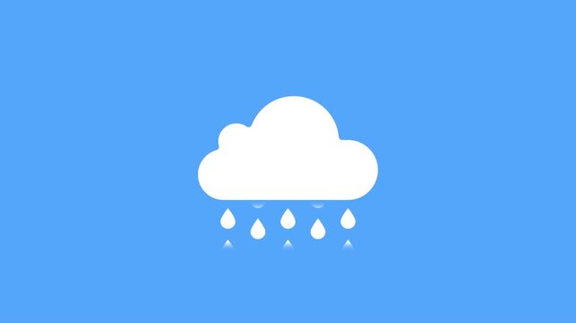 Soft cloud and gentle rainfall animation on bright blue sky background depicting calm weather effect prores alpha channel 4k 60fps