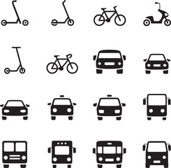 Naklejka premium Transportation vehicle icons set scooters bikes cars taxis and buses isolated