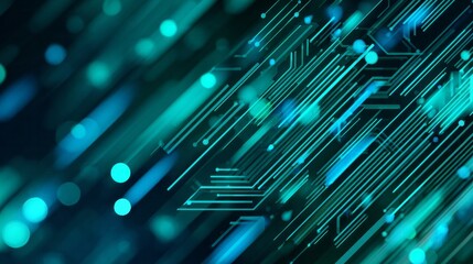 Diagonal lines representing digital circuitry intersect with glowing blue and cyan light effects