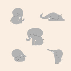A set of cute elephant baby character vector illustration design. Adorable little elephant drawing suitable for a sticker, kids' book, wearable item for children, or pajamas.