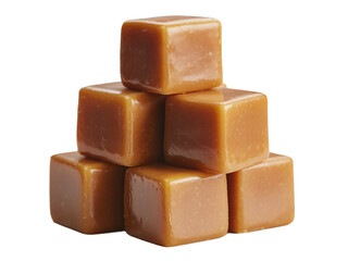 Stack of six chewy caramel candies isolated on transparent background