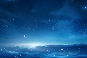 Fototapeta premium 星が散りばめられた静かな夜空のブルーグラデーション背景