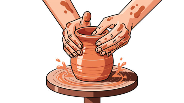 Hands skillfully shaping clay on a spinning pottery wheel, creating unique art with focus and dedication in the studio
