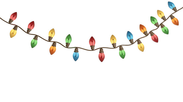 Colorful christmas lights isolated on transparent background, festive holiday decoration