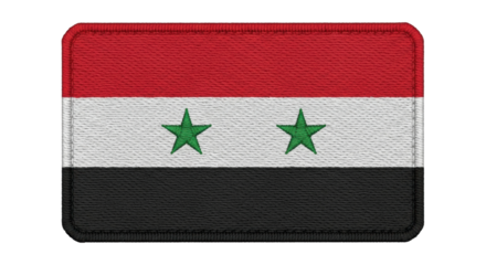 Rectangular embroidered patch showing a tricolor flag with red, white, and black horizontal stripes and two green stars, featuring realistic fabric texture and detailed stitching
