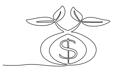 Dollar Tree ,,money bag One Line Art Finance Report   - Minimalist Continuous Line Drawing of Clipboard with Dollar Symbol and Graph