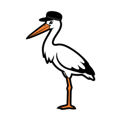 Obraz premium Stylized Illustration of a White Stork Standing on One Leg Against a Black Background