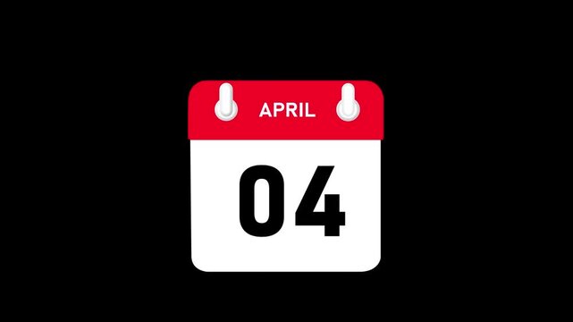 April month 04 date Calendar animation video with black background.4k motion video animation .