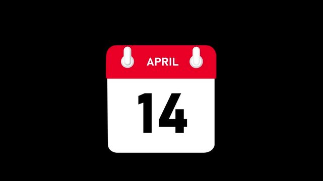 April month 14 date Calendar animation video with black background.4k motion video animation .