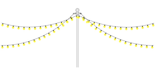 String lights hanging from a pole isolated on transparent background for decoration