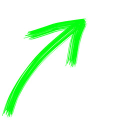 Hand drawn green arrow pointing up and to the right isolated on transparent background simple design