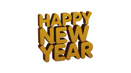 Happy new year golden text isolated on transparent background for festive season