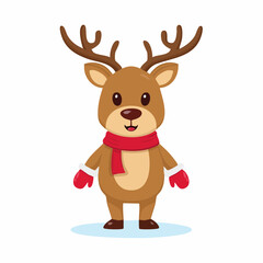 Fototapeta premium Charming reindeer with red scarf and mittens