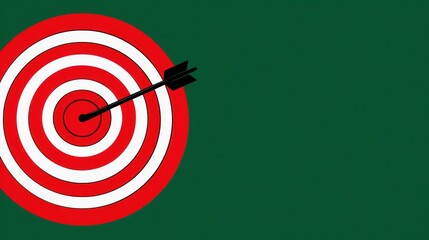 A red and white circular target with a black arrow at its center on a green background