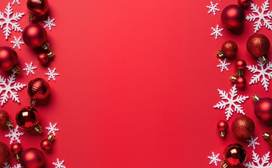 Colorful holiday border featuring snowflakes and baubles