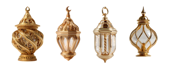 Luxurious golden arabic lanterns transparent background detailed craftsmanship for ramadan eid al fitr and middle eastern celebrations