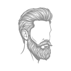 Stylized Male Head with Full Beard and Classic Haircut Design Illustraton