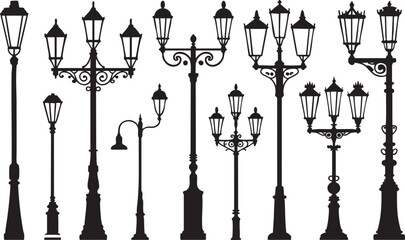 Street  and lamp post icon set design