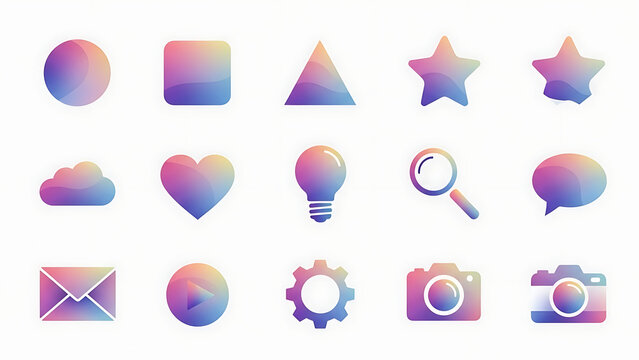 Collection of colorful gradient icons representing various symbols and shapes.