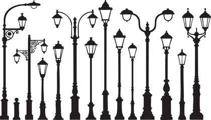 Street  and lamp post icon set design