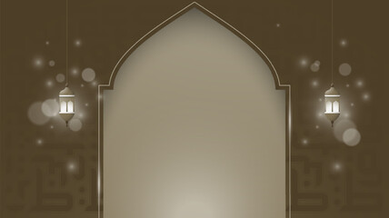 Islamic background with mosque arch and lighting lantern on brown background