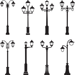 Street  and lamp post icon set design
