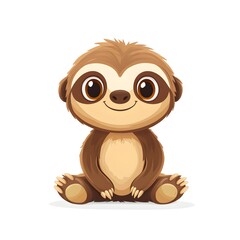 Adorable cartoon sloth character sitting against a clean white background