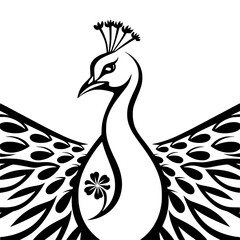Fototapeta premium Elegant peacock illustration with stylized feathers, perfect for unique logo or stationery design