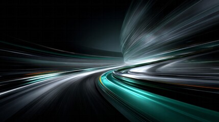Abstract digital motion trails streak through a dark environment suggesting immense velocity