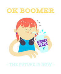 Funny Cartoon Meme Character | Viral Comic Art Satire with Red-Haired Humor – “OK Boomer” Internet Culture Illustration, Gen Z Meme Artwork & Digital Cartoon Humor Design