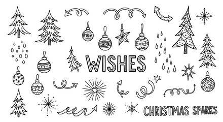 Christmas wishes and sparks doodle art festive holiday season decorations.