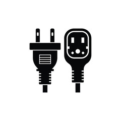 Black silhouette of two electrical plugs on white background