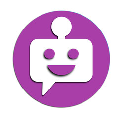 3D Chatbot Icon – White Speech Bubble on Purple Circle in Minimalist AI Design